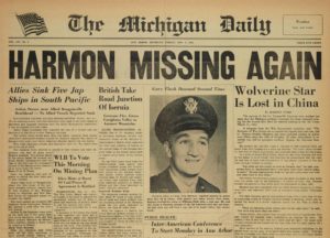 A newspaper clipping reading "Harmon Missing Again"