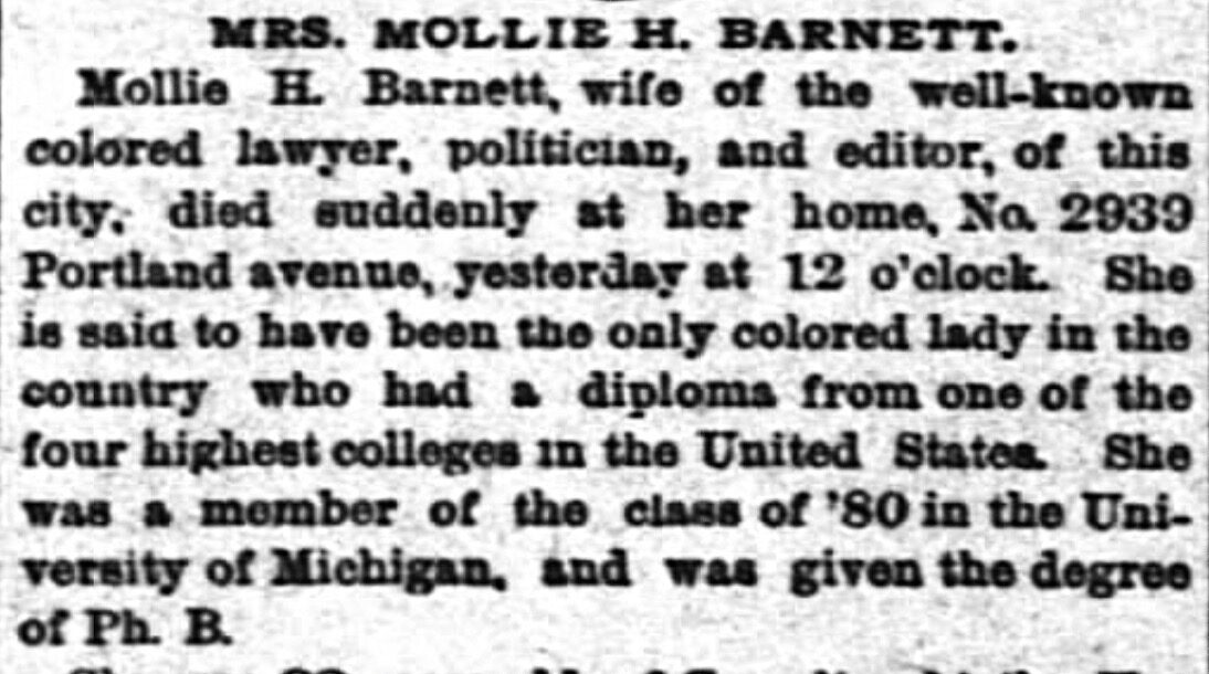 Chicago's Inter Ocean newspaper shared Barnett's death on Jan. 4, 1889.